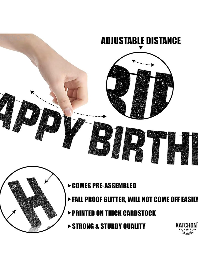 KATCHON Glitter Black Happy Birthday Banner Light Up - Prestrung, 10 Feet | Black Happy Birthday Led Sign, | Light Up happy Birthday Sign for happy birthday Decorations - Image 2